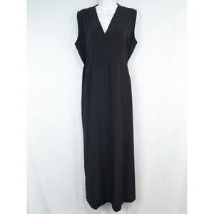 Athleta Marlow Maxi‎ Dress Womens XS Black V Neck Side Slits Pockets Oversized